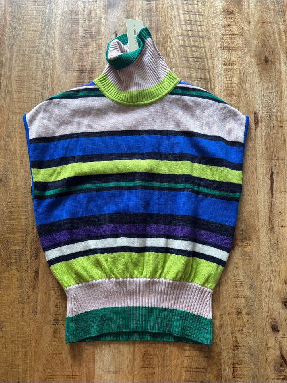 RAMY Brook merino wool Striped Knit Turtleneck Poncho tank top blouse Stripes